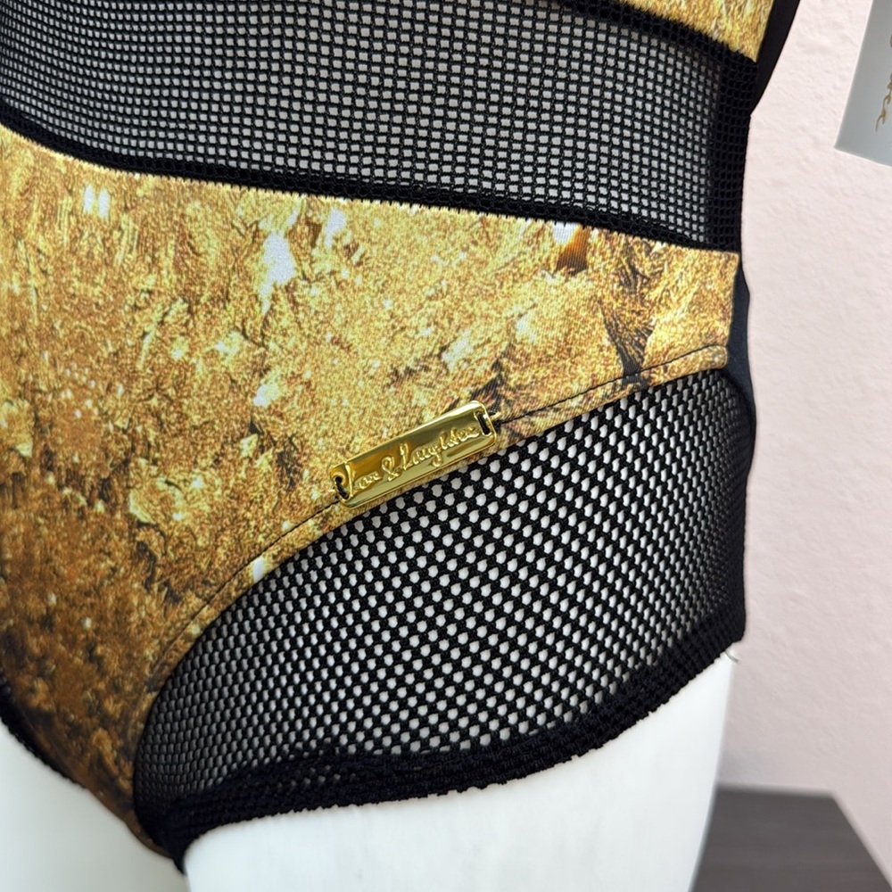 Gold and Black Women Swim One Piece - Picture 4 of 5